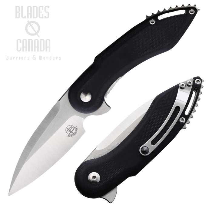 Begg Knives Mini Glimpse Flipper Folding Knife, D2 Satin, G10 Black, BG002